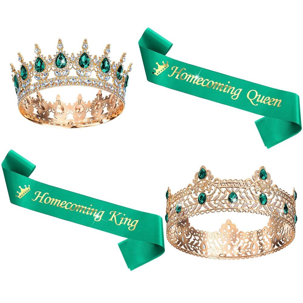 5932 4 Pcs Homecoming Prom King and Queen Crown Set with Sashes King Queen